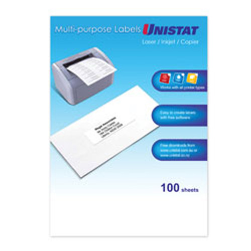 UNISTAT LASER/INKJET/COPIER LABELS 1 L/P/Sht 199.6x289.1mm, Bx100