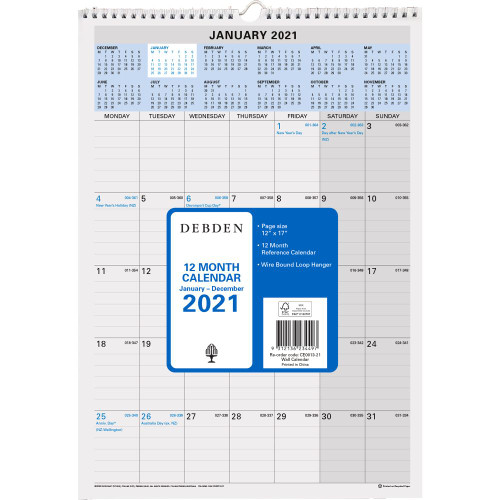 COLLINS CALENDAR WALL PLANNER Wiro 12 Month to View CE0011 (2024) 30cm x 21cm