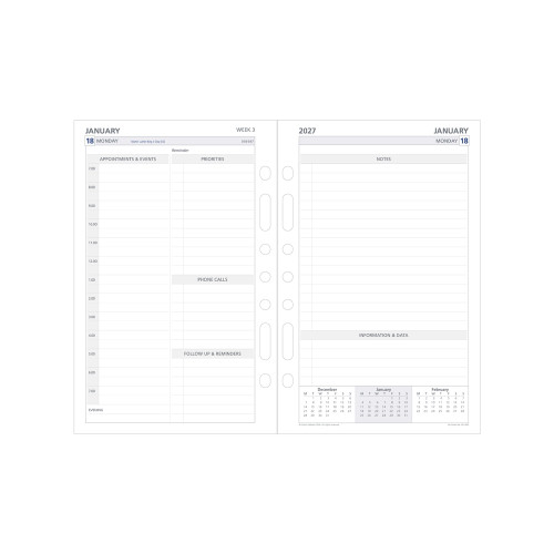 DEBDEN DAYPLANNER DESK EDITION REFILLS - 7 RING Daily Dated (1 year) (Pre-Order Now for 2027) ** ETA 30/9/2026 **