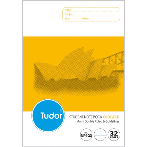 TUDOR NOTEBOOKS NSW PRIMARY 32Pg 4mm Dbl Ruled &Guide Gold (197741)