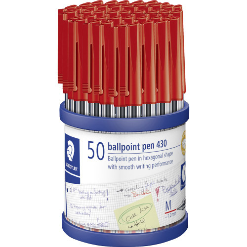 Staedtler Ballpoint Pen Stick 430 Medium - Red, Cup of 50