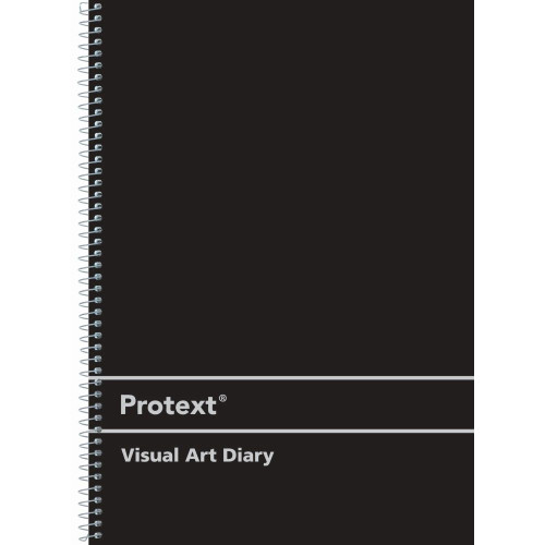 PROTEXT A4 60 SHEET 120PG VISUAL ART DIARY 110GSM ACID FREE CARTRIDGE PAPER - BLACK PP COVER, SILVER WIRE 297X210MM