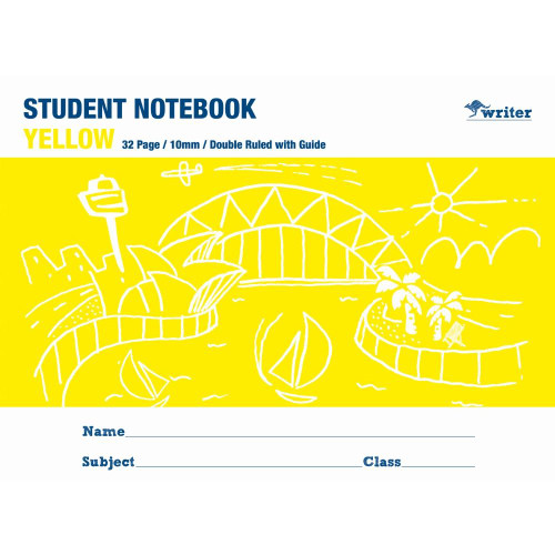 WRITER BOARD COVER STUDENT NOTE BOOK YELLOW 32 PAGE DOUBLE RULED 10MM / GUIDE