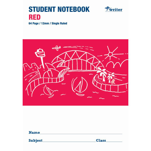 WRITER BOARD COVER STUDENT NOTE BOOK RED 64 PAGE SINGLE RULED 12MM