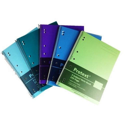 A4 250PG SPIRAL POLY 5 SUBJECT BOOK WITH 8 POCKETS, MIXED COLOURS 294X223MM