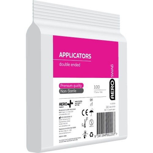 AEROSWAB 7.5cm Bamboo Double End Applicators, Bag of 100