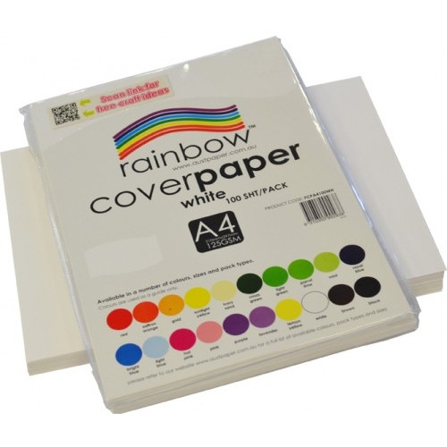 RAINBOW COVER PAPER 125GSM A4 WHITE PK100
