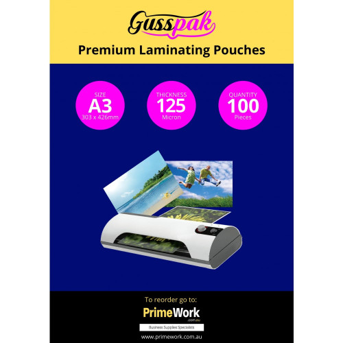 Gusspak A3 Laminating Pouches 303mm x 426mm 125 Micron Premium Gloss Pack Of 100