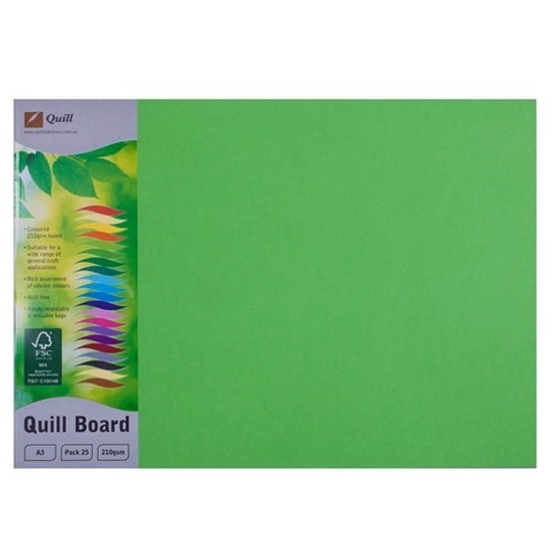 Quill Coloured Board 210gsm A3 - Lime, Pack of 25 (90404)