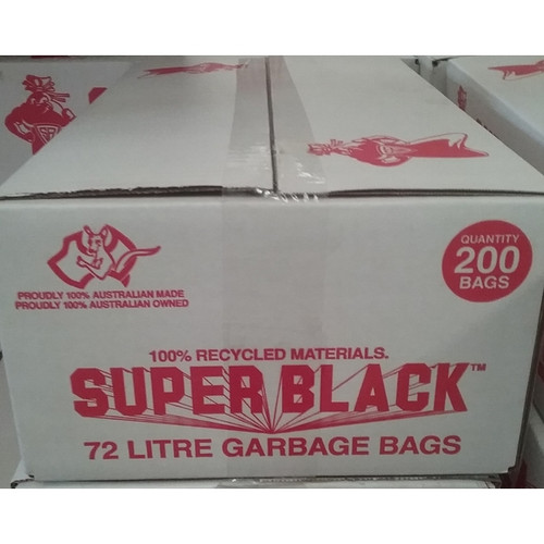 SUPER BLACK 72L SUPER TOUGH HEAVY DUTY GARBAGE BAG CTN200 *** Super Black Brand Red Print do not sub ***