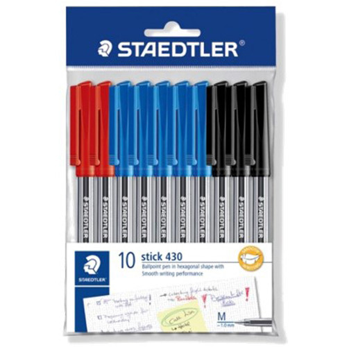 STICK 430 BALLPOINT PEN MEDIUM ASSORTED POLYBAG OF 10