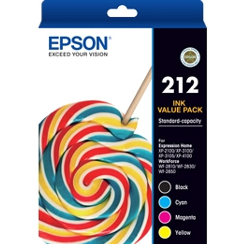 EPSON 212 4 INK VALUE PACK Suits Epson XP 4100 / 3105 / 3100 / 2100 / Epson WF 2850 / WF 2830 / WF 2810