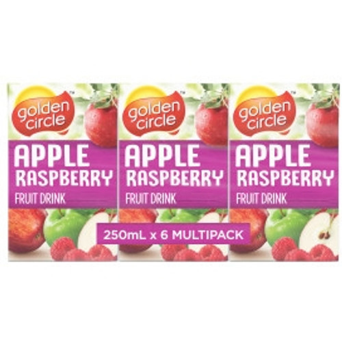 GOLDEN CIRCLE APPLE & RASPBERRY FRUIT DRINK Pack of 6 x 250ml Juice Boxes