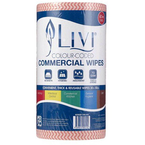 Livi Essentials Commercial Superwipes Roll Red 30cm x 45mtr 90 Sheets *** See also RO-6801 ***