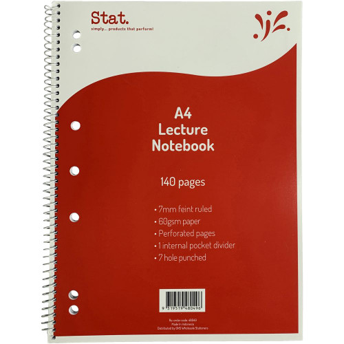 STAT NOTEBOOK A4 7MM RULED 60Gsm Red Lecture 140 Pages