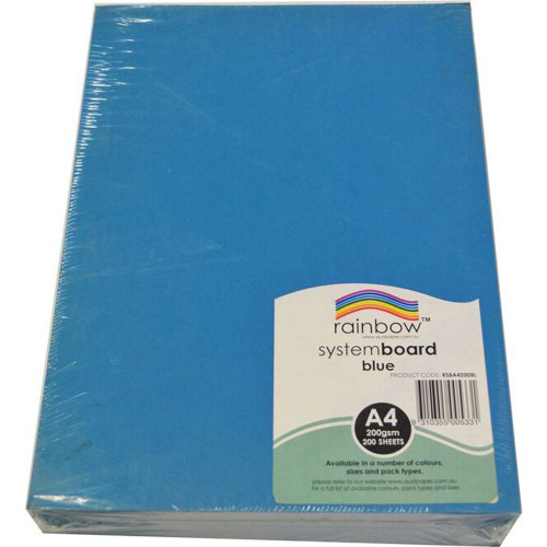 RAINBOW SYSTEM BOARD 200GSM A4 Blue Pack of 200
