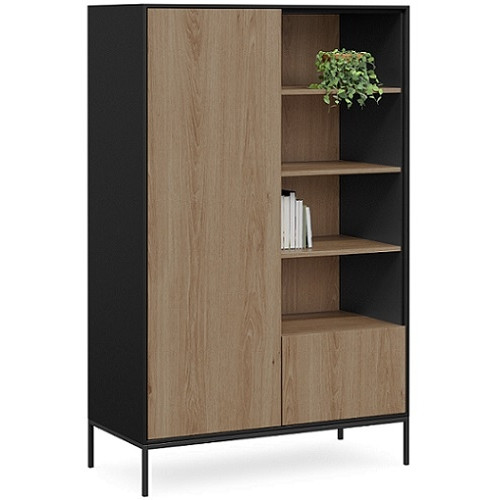 Avery Storage Unit 900(W) x 450(D) x 1800(H) Black and Rural Oak