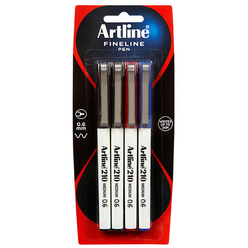 ARTLINE 210 FINELINER PEN 0.6MM ASTD PK4