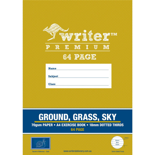 WRITER PREMIUM EXERCISE BOOK A4 64pg Ground/Grass/Sky 18mm Dotted Thirds