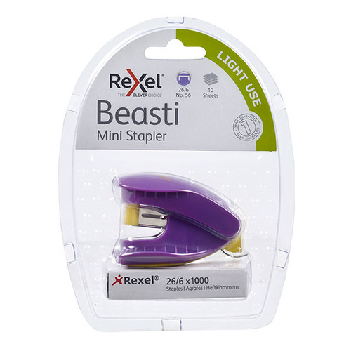 REXEL STAPLER MINI BEASTI PURPLE/YELLOW