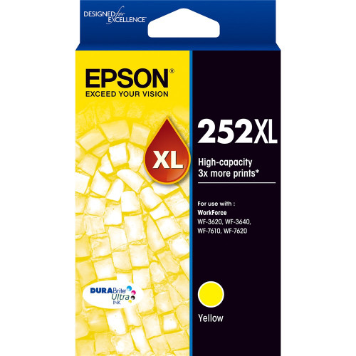 EPSON 252XL ORIGINAL YELLOW HY CARTRIDGE 750PG Suits WorkForce 3620 / 3640 / 7610 / 7620