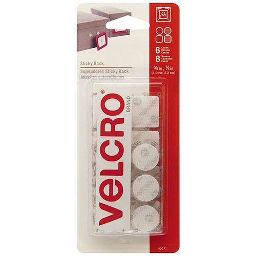 Velcro 19mm Dots & 22mm Squares White, Pack of 14 (6 x Circles, 8 x Squares)