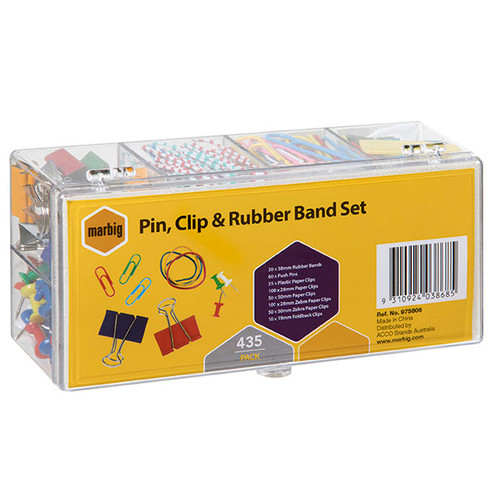 MARBIG PIN, CLIP & RUBBER BAND SET 435 PCE