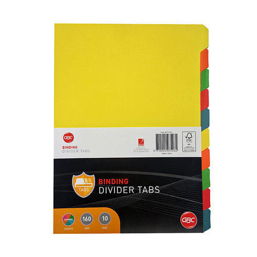 GBC BINDING TAB DIVIDERS A4 COLOUR PK10