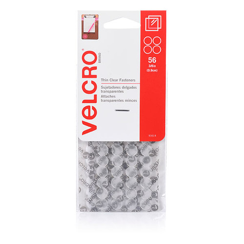 VELCRO BRAND STICK ON THIN CLEAR HOOK & LOOP DOTS 56 DOTS 9MM