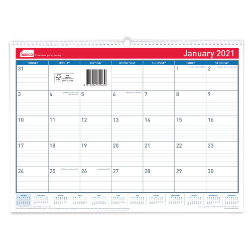 SASCO MONTHLY PLANNER 530 X 395MM SPIRAL BOUND (2024)