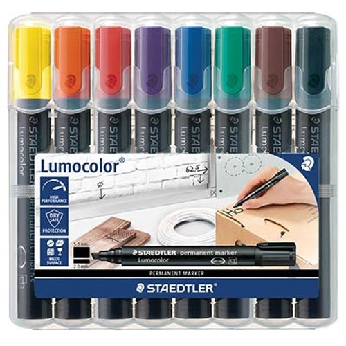 Staedtler 352 Lumocolor Permanent Marker 2.0mm Bullet Tip, Wallet of 8 Assorted Colours