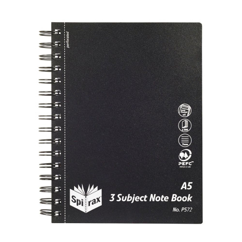 SPIRAX P572 3 SUBJECT BOOK S O A5 300 Page Black