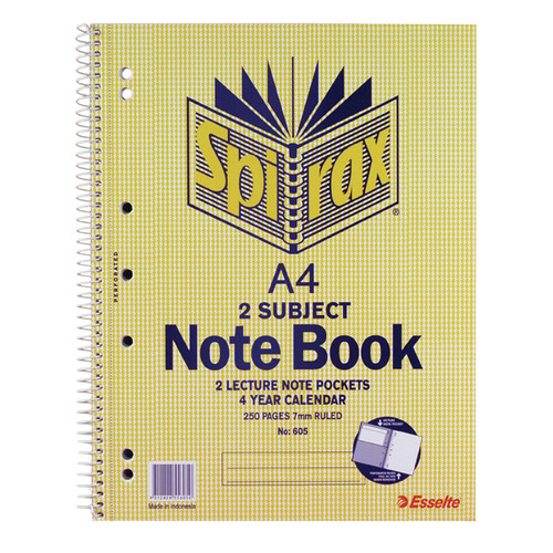 SPIRAX SUBJECT NOTEBOOKS 605 A4 2 Subject 250Pg SB *** While Stocks Last ***