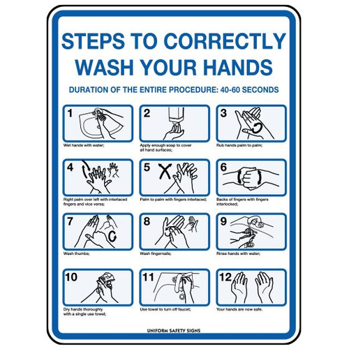 Poly Hand Washing Steps Sign 30 x 22.5cm