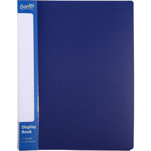 Bantex Insert Spine Display Book A4 20 Fixed Pockets Blue 31712