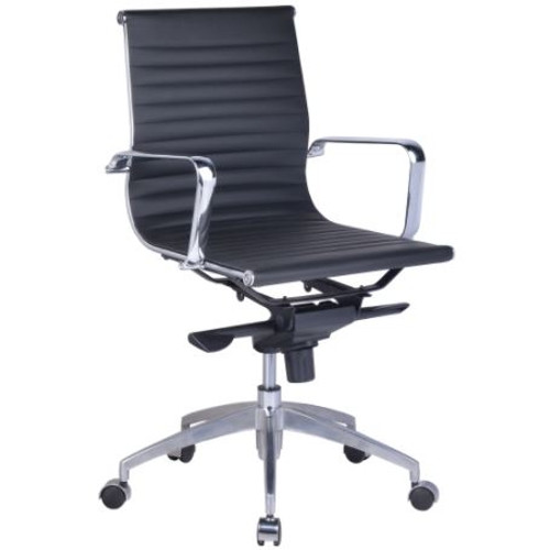 CHROME FRAME EXECUTIVE CHAIR MEDIUM BACK BLACK PU CHROME