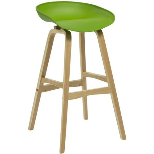 Virgo Bar Stool with Oak Timber Frame and Polypropylene Green Shell Seat