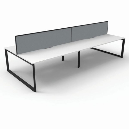 Deluxe Loop Workstation 4 Person With Screen 1500Wx750D White Top Black Double Frame