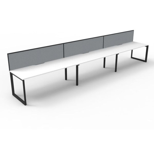 Deluxe Loop Workstation 3 Person With Screen 1500Wx750D White Top Black Single Frame