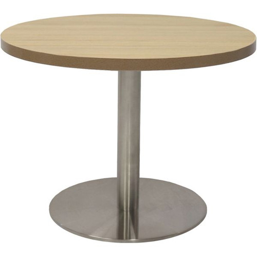 Rapidline Round Coffee Table 600mm Diam Top Natural Oak Stainless Steel