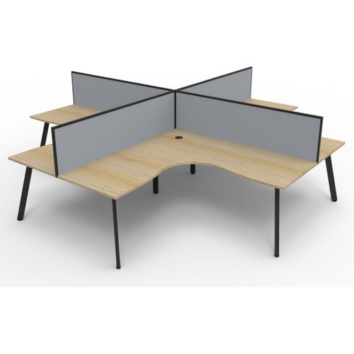 Eternity Corner Workstation 1500Wx1500Wx750D 4 Person Oak Top Black Quad Frame