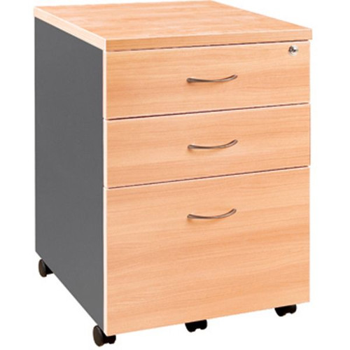 MOBILE PEDESTAL 2 DRAW 1 FILE 468(W) x 510(D) x 685(H)mm BEECH / CHARCOAL OMJ-M3-B/C