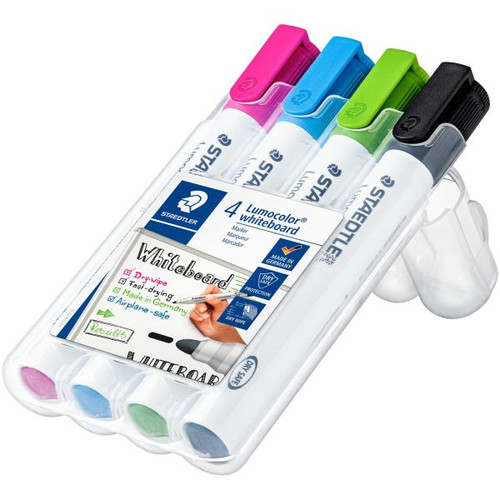 Staedtler 351 Lumocolor Whiteboard Marker 2.0mm Bullet Point, Wallet of 4 Assorted Bright Colours