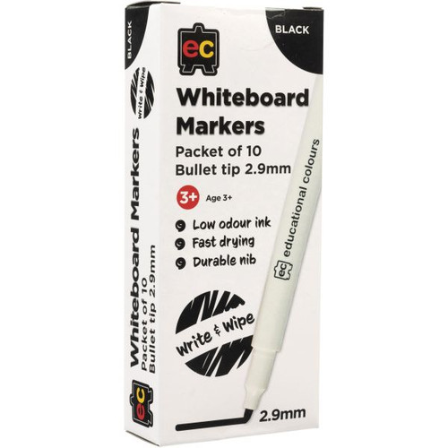 EC WHITEBOARD MARKER Thin Black Pack of 10