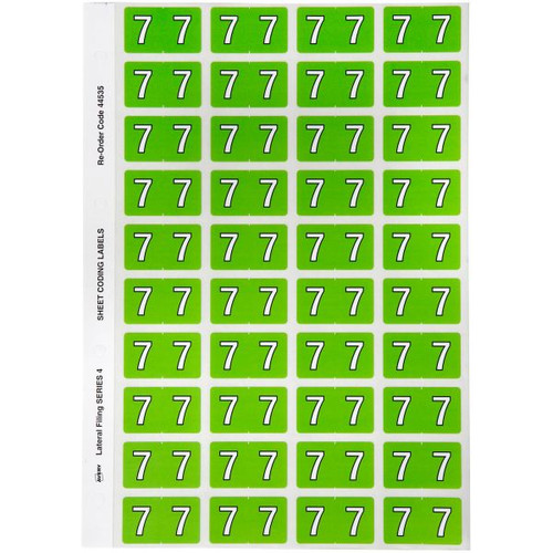 AVERY NUMERIC CODING LABEL 7 Side Tab 25x42mm Light Green 44535