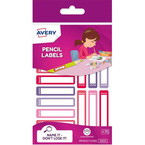 Avery Kids Pencil Labels 30 Assorted Labels Ultra-Resistant 52x12 mm