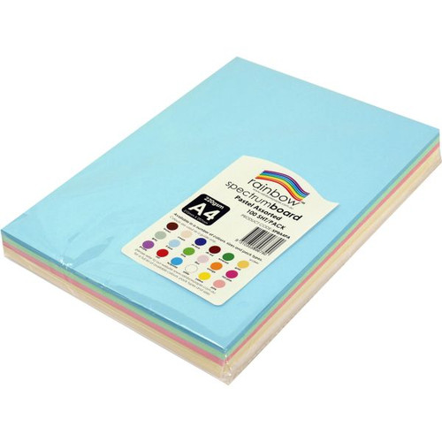 Rainbow System Board A4 150gsm Pastel Assorted 100 Sheets