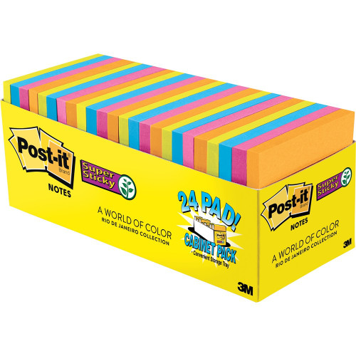 POST IT NOTES 654-24SSAU SUPER Sticky 76x76mm Rio de Janeiro Jewel Pop Cabinet Pack of 24