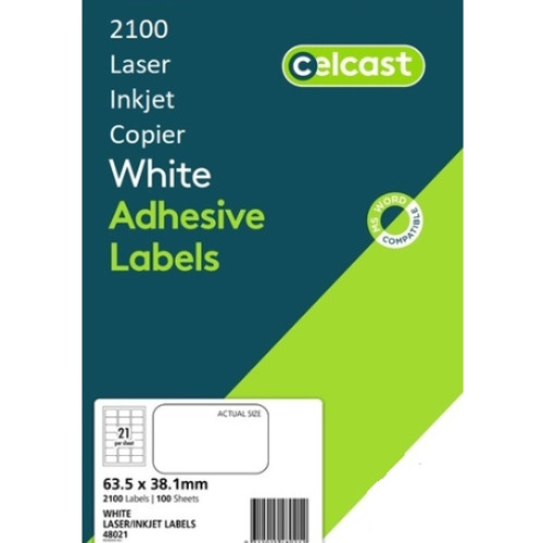 CELCAST MULTIPURPOSE LABELS 21UP 63.5 X 38.1MM PACK 100