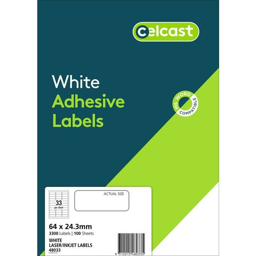 CELCAST MULTIPURPOSE LABELS 33UP 64 X 24.3MM PACK 100
